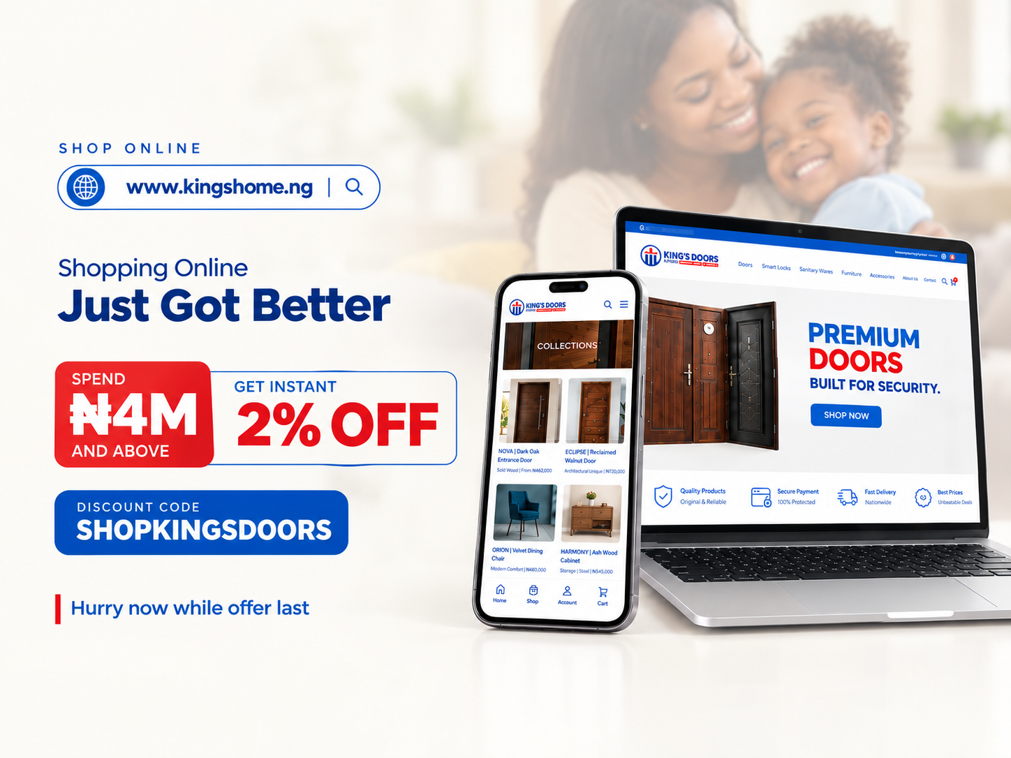 Shop Royal King's Copper Door|||Spend ₦4M+ Online. Get 2% Off. |||Top Deals on Premium WCs|||FREE DELIVERY!|||Turn your Network into Income|||Enugu, We Are Now Open.|||Premium Sofas for luxurious living|||Download the King's Doors App Today|||One Partnership. Endless Security.|||2% Referral Commission|||Upgrade Your Kitchen Tap Today.|||Luxury dining for elegant spaces|||Upgrade your entrance with Arch Copper|||Enjoy free delivery in Enugu!|||Upgrade with an Arch Copper Bulletproof Door